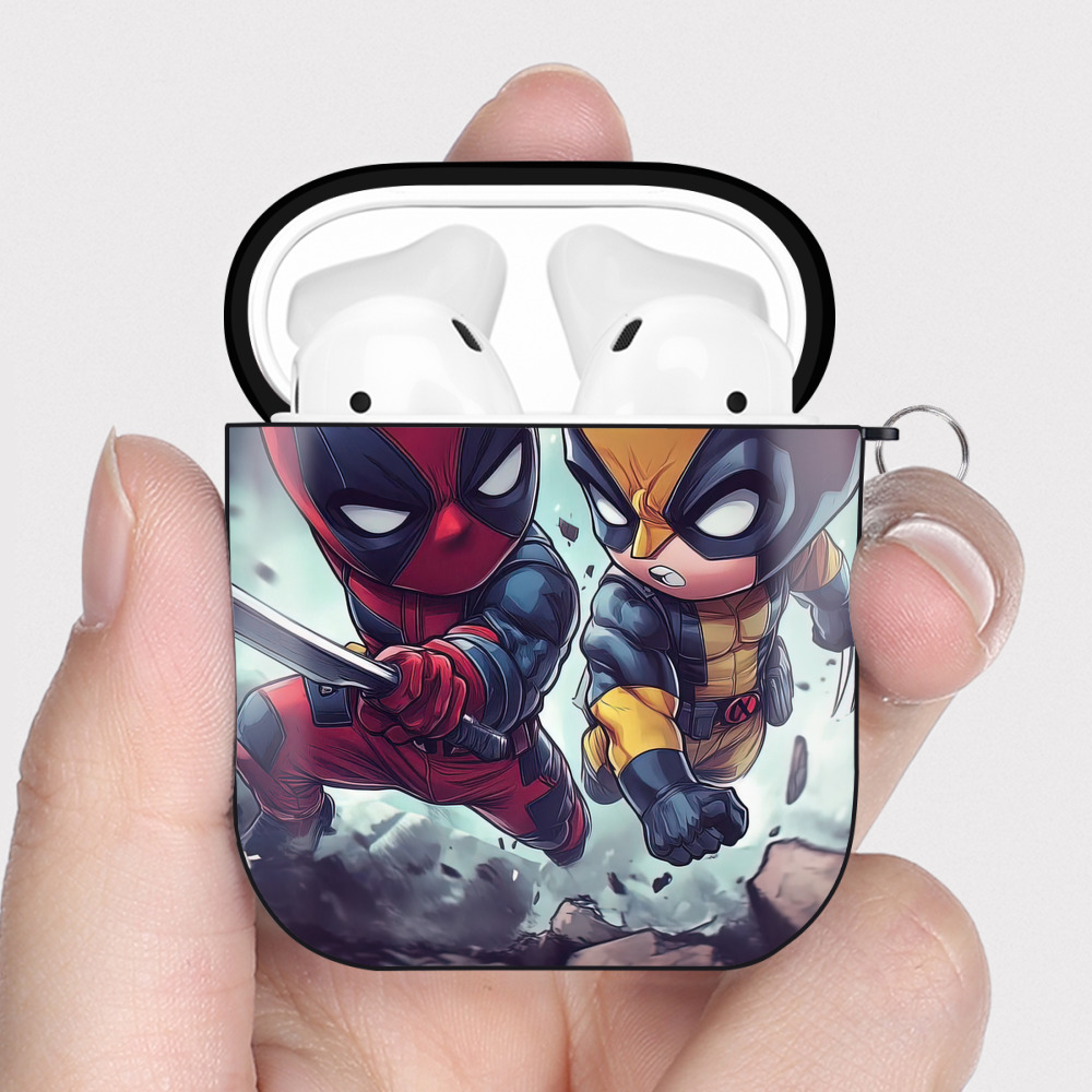 （画像用） Deadpool デッドプール AirPods 第2世代保護ケース ハードシェル ブラック 耐衝撃・防指紋・カラビナ付き