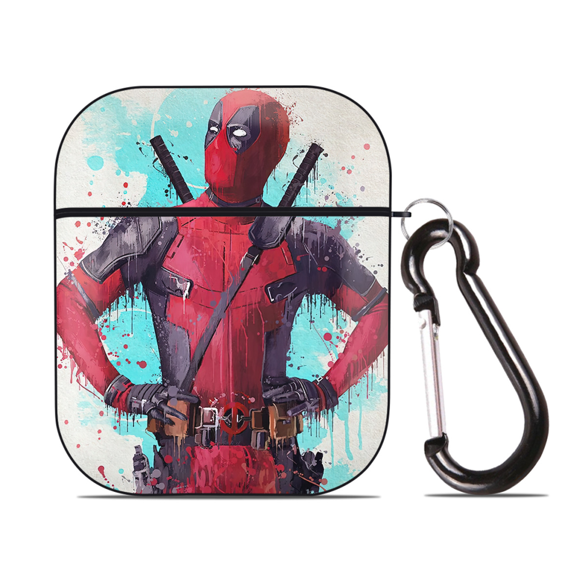 （画像用） Deadpool デッドプール AirPods 第2世代保護ケース ハードシェル ブラック 耐衝撃・防指紋・カラビナ付き