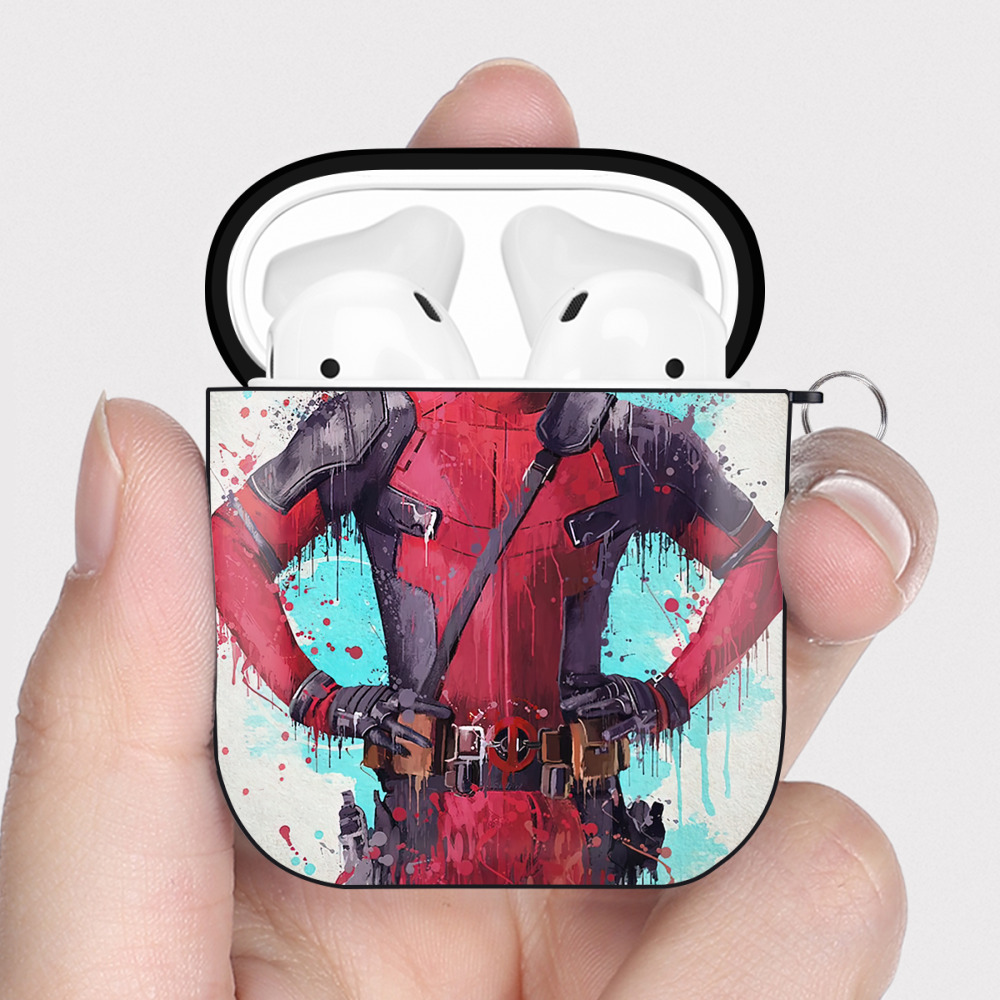 （画像用） Deadpool デッドプール AirPods 第2世代保護ケース ハードシェル ブラック 耐衝撃・防指紋・カラビナ付き