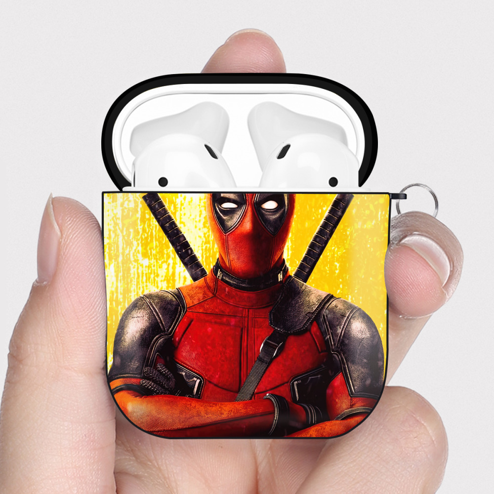 （画像用） Deadpool デッドプール AirPods 第2世代保護ケース ハードシェル ブラック 耐衝撃・防指紋・カラビナ付き