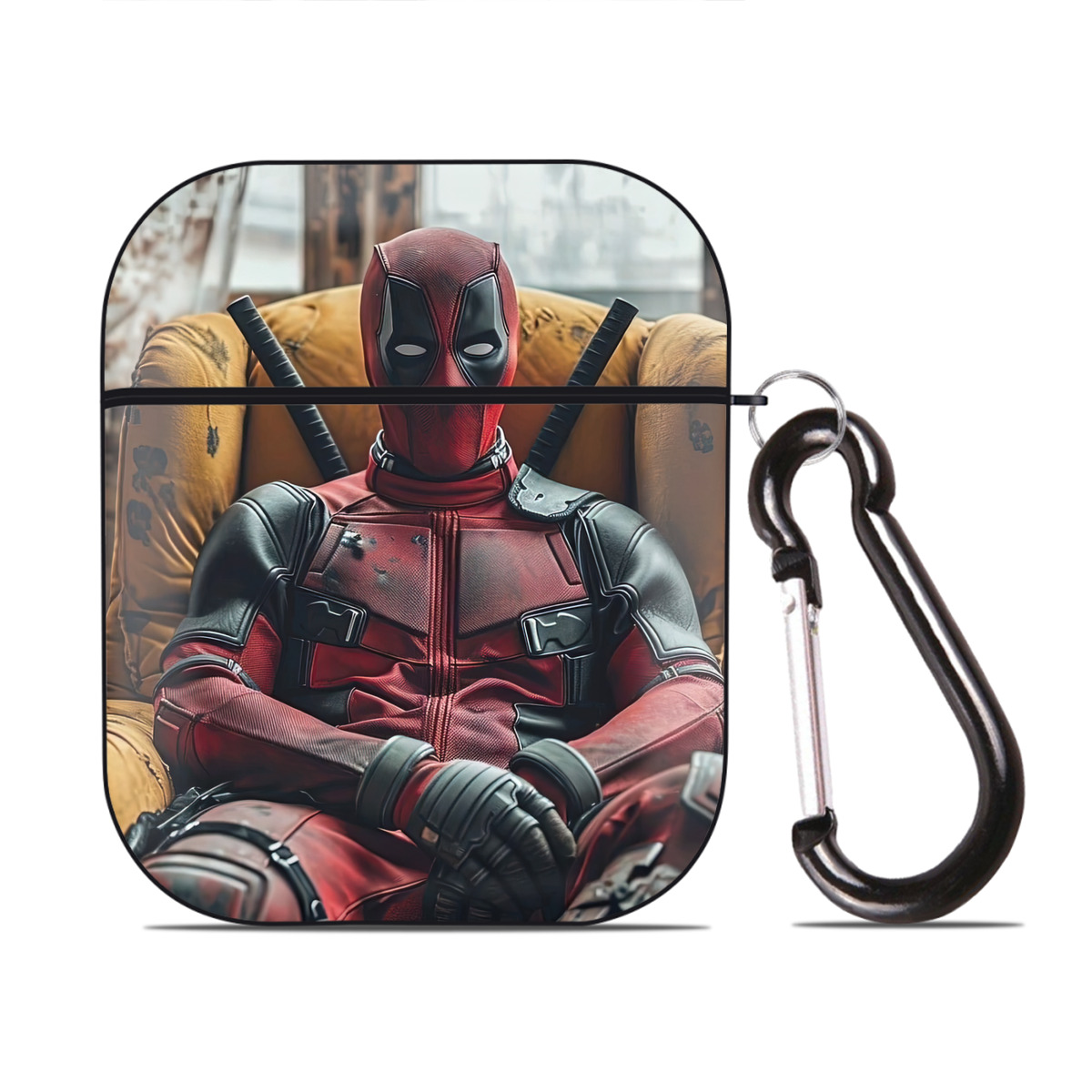 （画像用） Deadpool デッドプール AirPods 第2世代保護ケース ハードシェル ブラック 耐衝撃・防指紋・カラビナ付き
