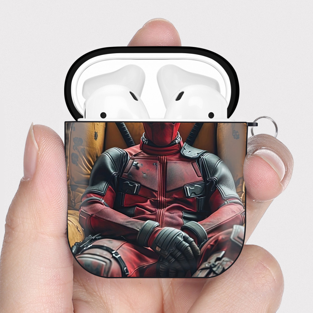 （画像用） Deadpool デッドプール AirPods 第2世代保護ケース ハードシェル ブラック 耐衝撃・防指紋・カラビナ付き