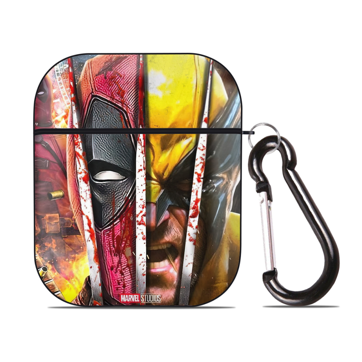 （画像用） Deadpool デッドプール AirPods 第2世代保護ケース ハードシェル ブラック 耐衝撃・防指紋・カラビナ付き