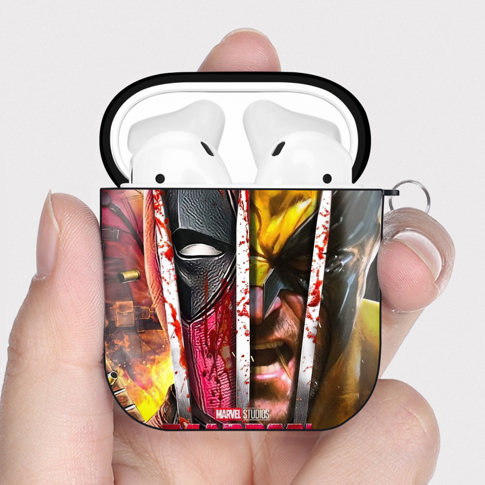（画像用） Deadpool デッドプール AirPods 第2世代保護ケース ハードシェル ブラック 耐衝撃・防指紋・カラビナ付き