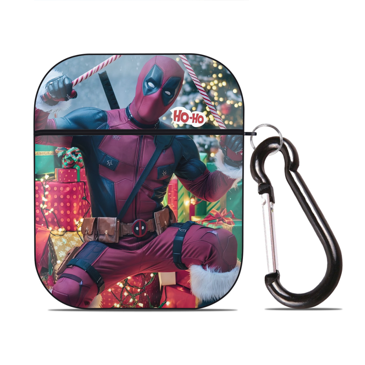 （画像用） Deadpool デッドプール AirPods 第2世代保護ケース ハードシェル ブラック 耐衝撃・防指紋・カラビナ付き