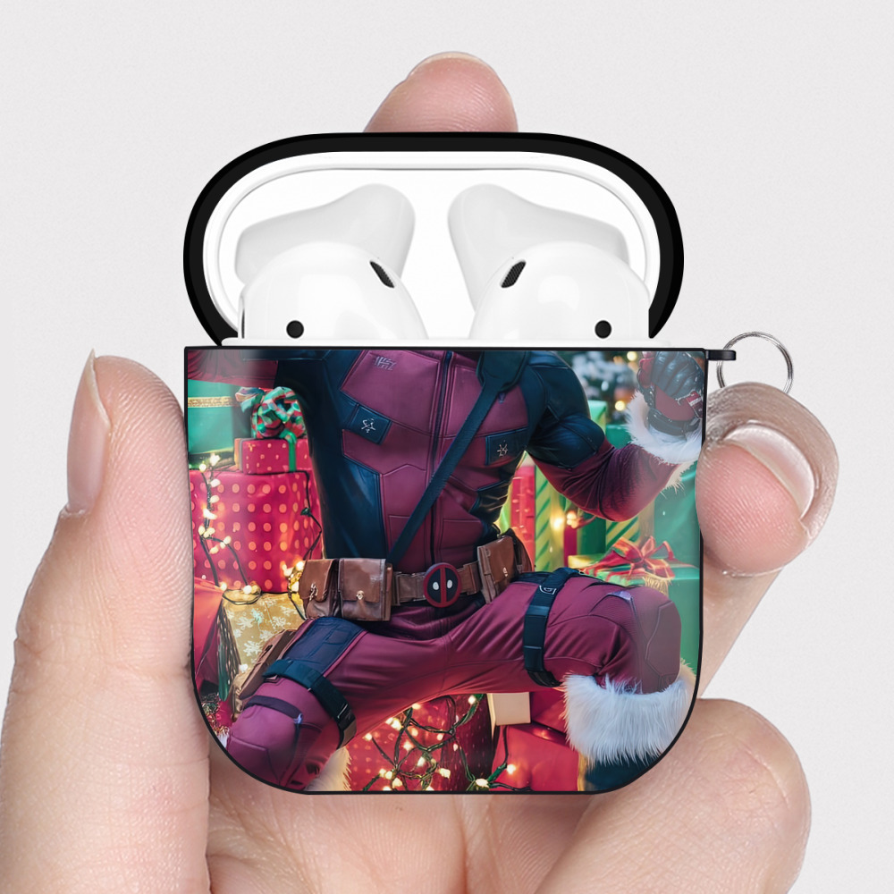 （画像用） Deadpool デッドプール AirPods 第2世代保護ケース ハードシェル ブラック 耐衝撃・防指紋・カラビナ付き