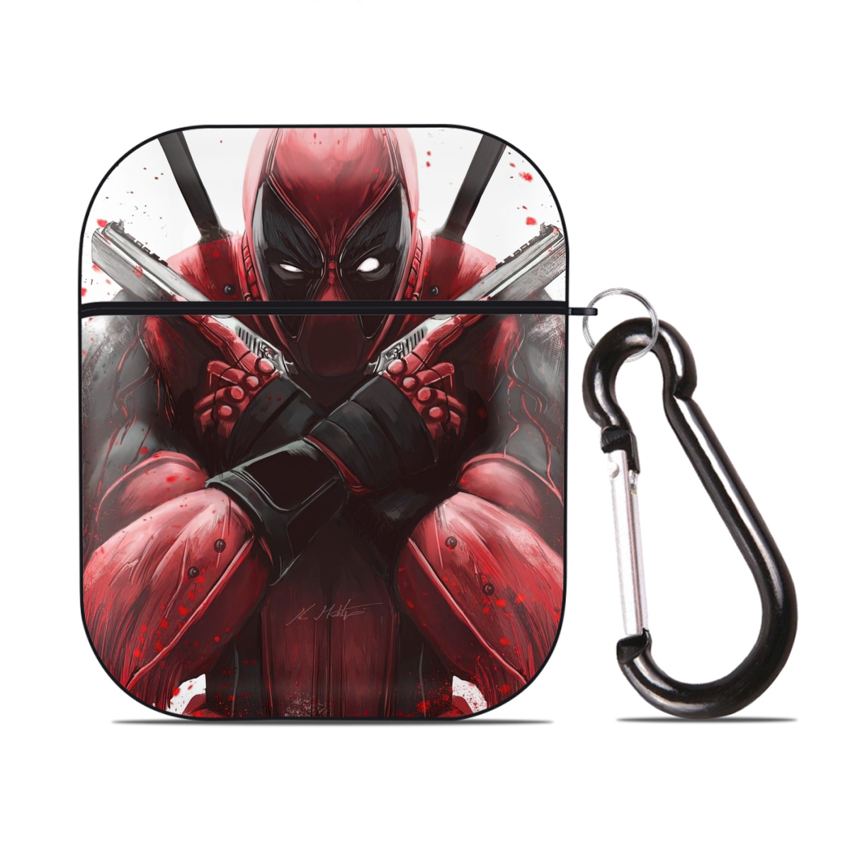 （画像用） Deadpool デッドプール AirPods 第2世代保護ケース ハードシェル ブラック 耐衝撃・防指紋・カラビナ付き