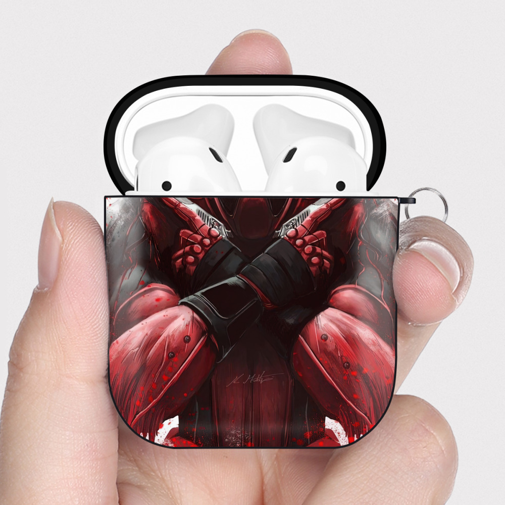 （画像用） Deadpool デッドプール AirPods 第2世代保護ケース ハードシェル ブラック 耐衝撃・防指紋・カラビナ付き