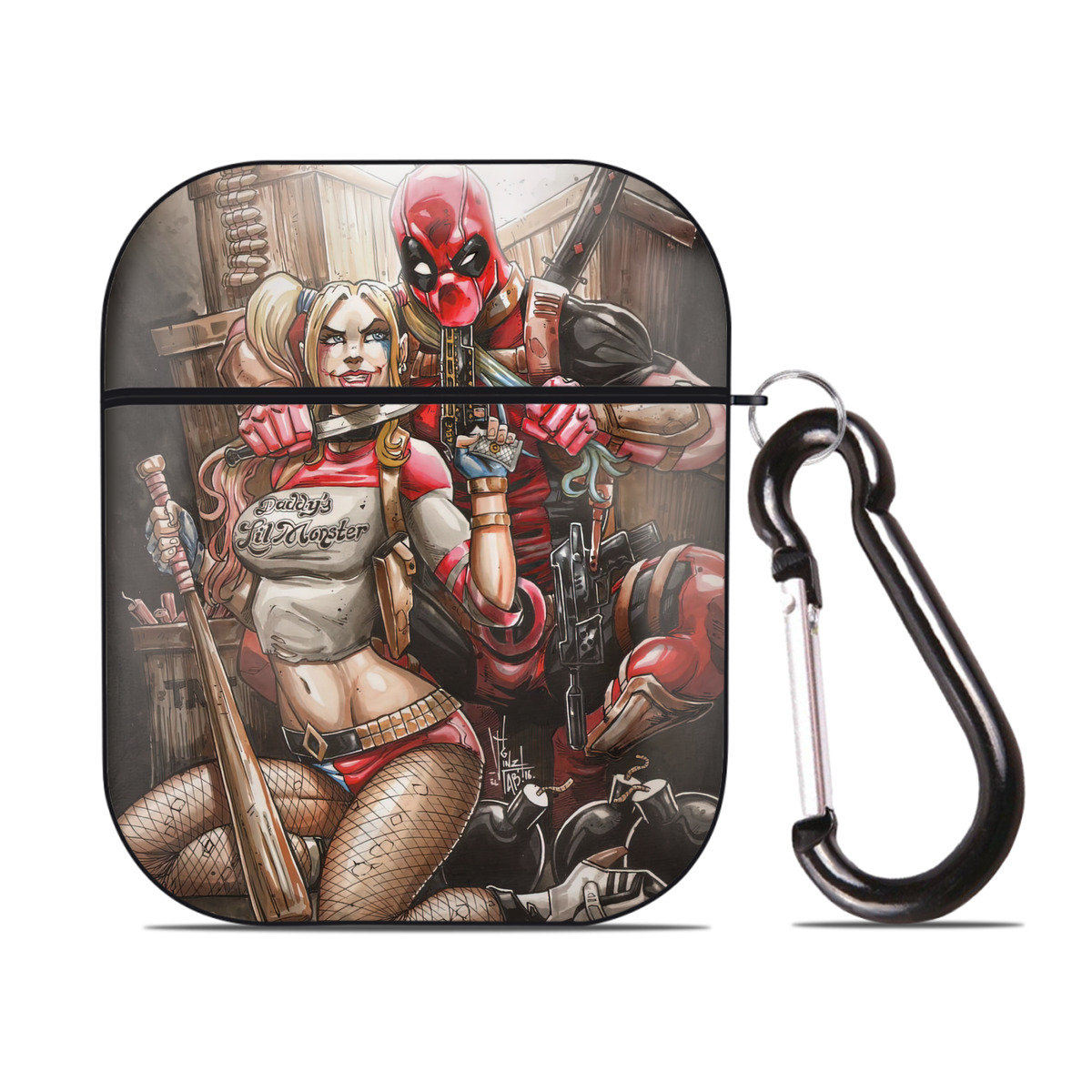 （画像用） Deadpool デッドプール AirPods 第2世代保護ケース ハードシェル ブラック 耐衝撃・防指紋・カラビナ付き
