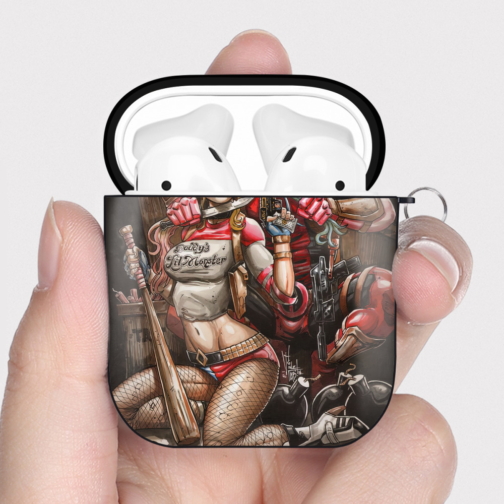 （画像用） Deadpool デッドプール AirPods 第2世代保護ケース ハードシェル ブラック 耐衝撃・防指紋・カラビナ付き