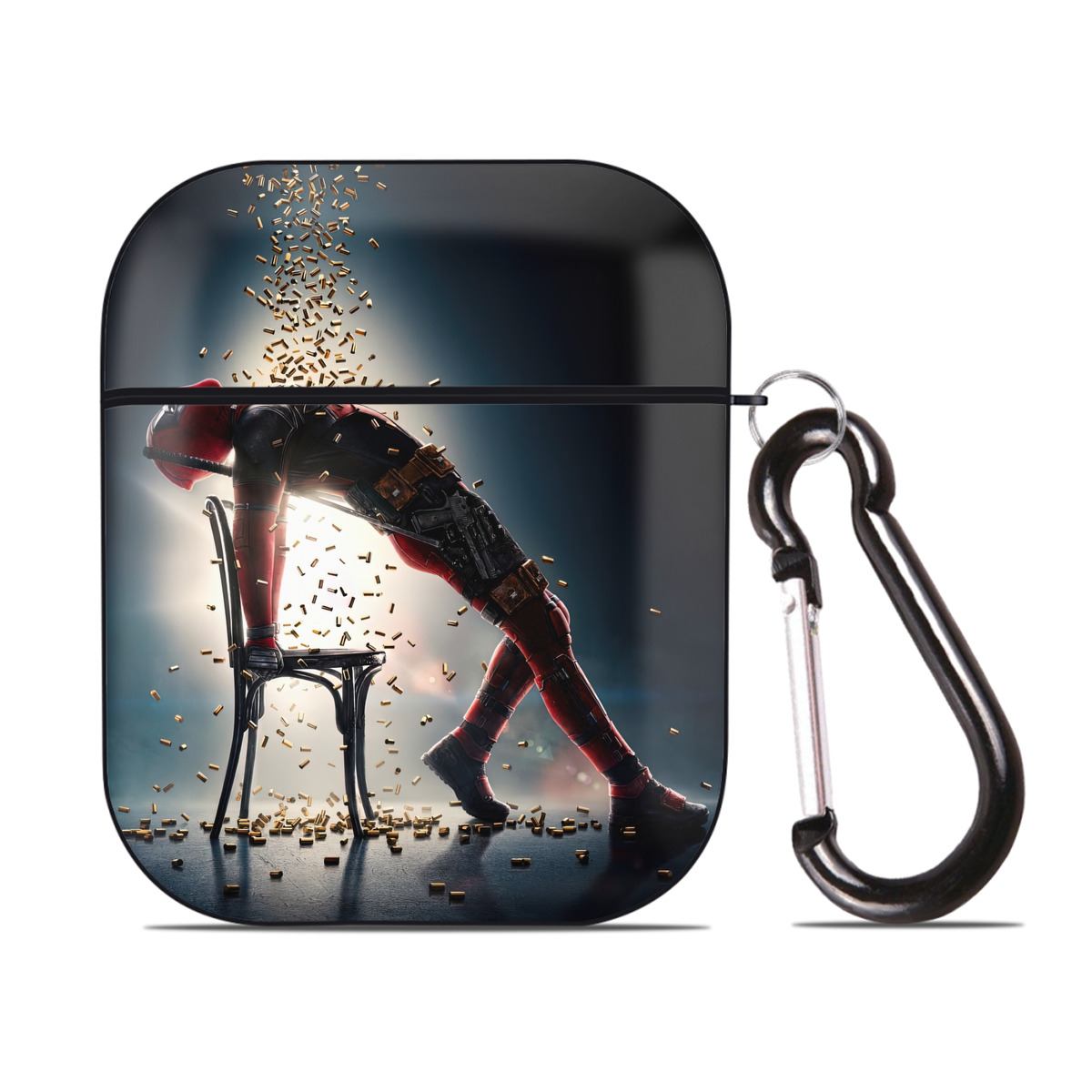 （画像用） Deadpool デッドプール AirPods 第2世代保護ケース ハードシェル ブラック 耐衝撃・防指紋・カラビナ付き