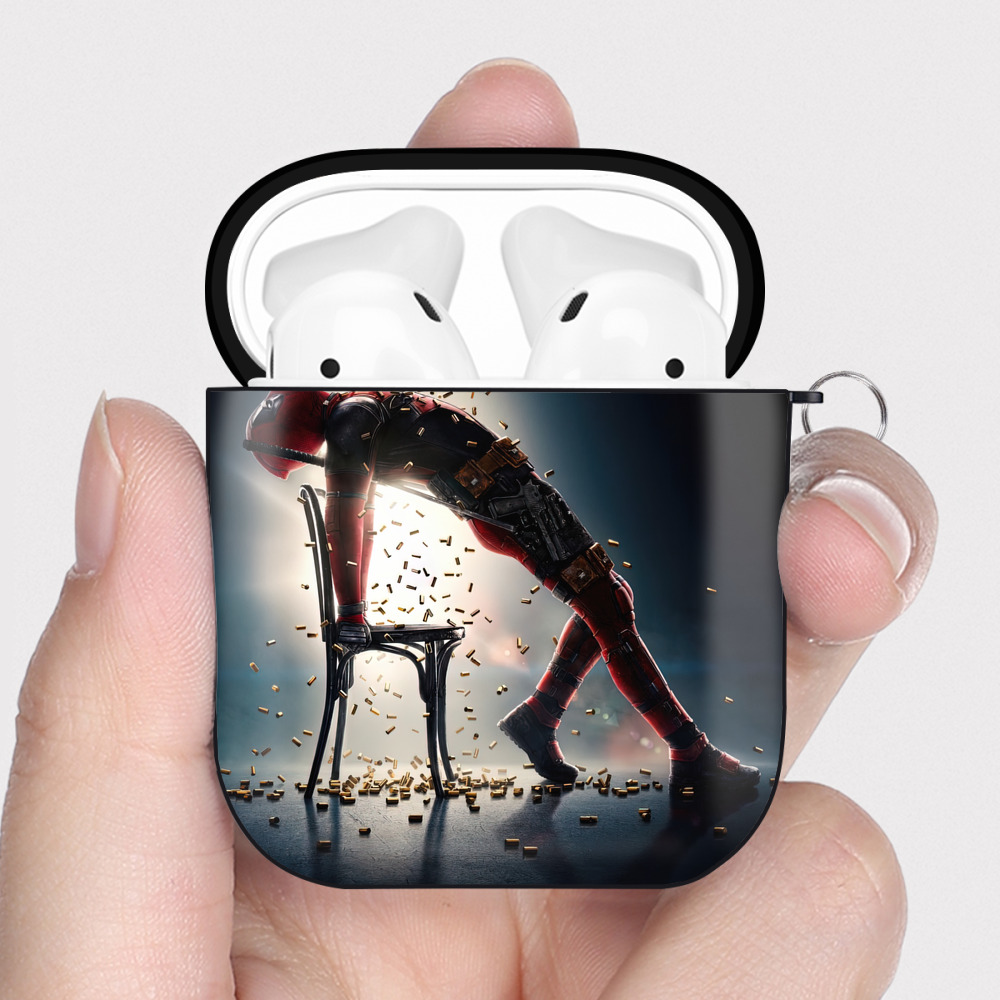 （画像用） Deadpool デッドプール AirPods 第2世代保護ケース ハードシェル ブラック 耐衝撃・防指紋・カラビナ付き