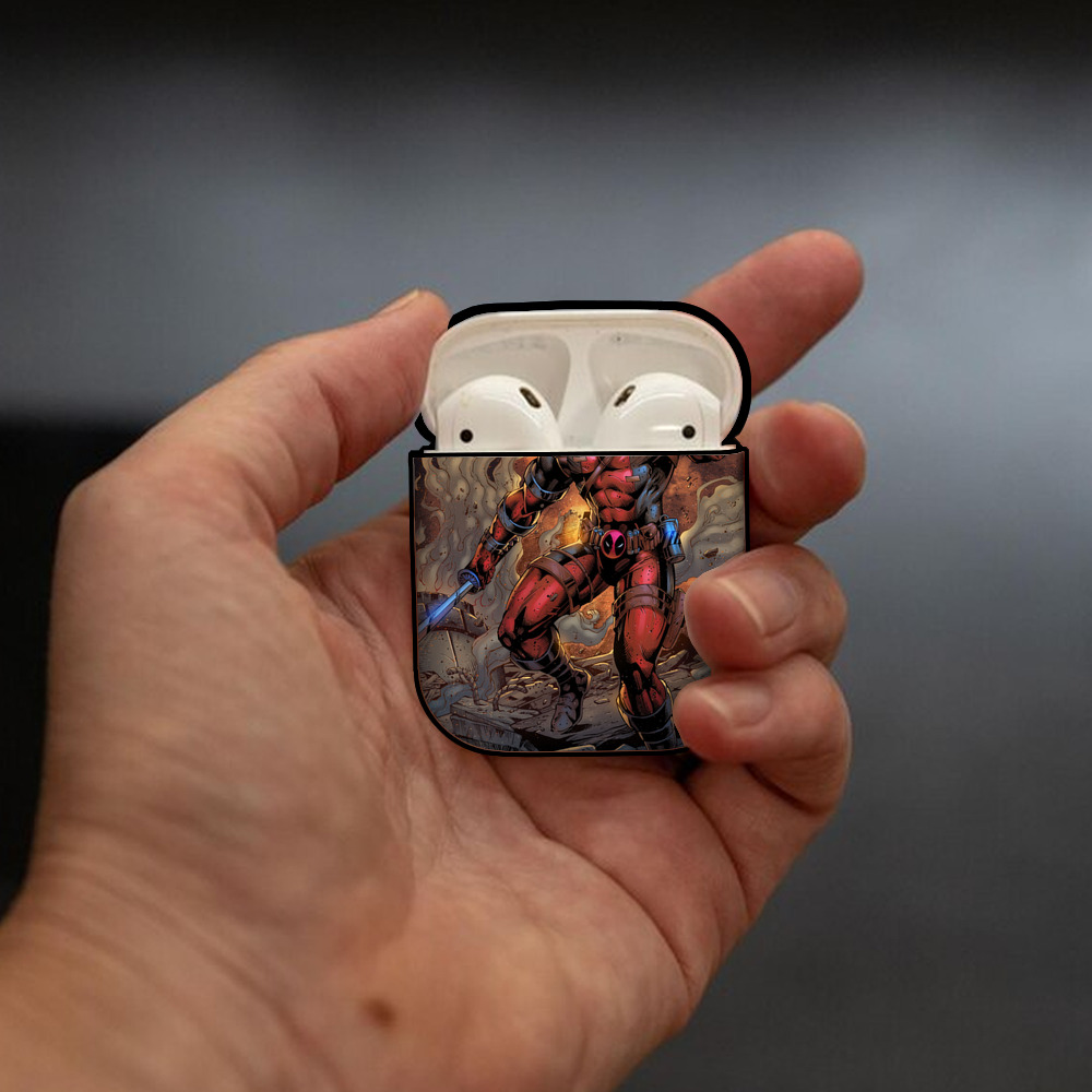 Deadpool デッドプール AirPods 第2世代保護ケース ハードシェル ブラック 耐衝撃・防指紋・カラビナ付き