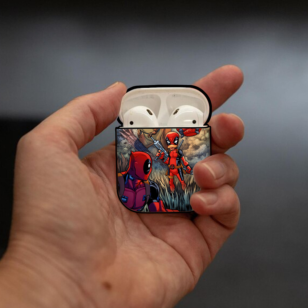 Deadpool デッドプール AirPods 第2世代保護ケース ハードシェル ブラック 耐衝撃・防指紋・カラビナ付き