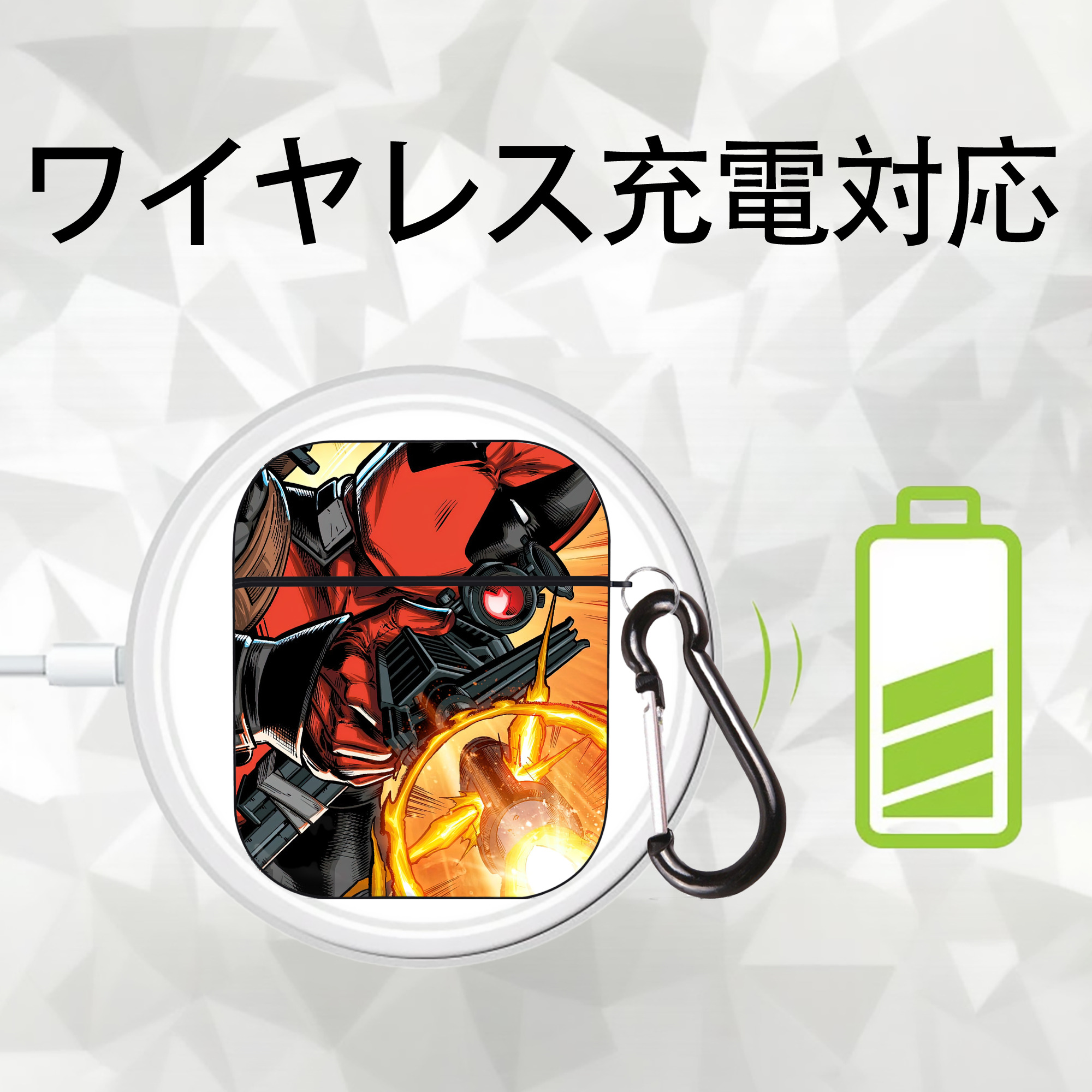 Deadpool デッドプール AirPods 第2世代保護ケース ハードシェル ブラック 耐衝撃・防指紋・カラビナ付き
