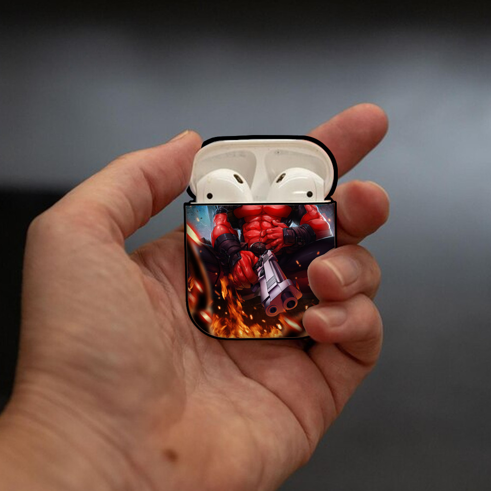 Deadpool デッドプール AirPods 第2世代保護ケース ハードシェル ブラック 耐衝撃・防指紋・カラビナ付き