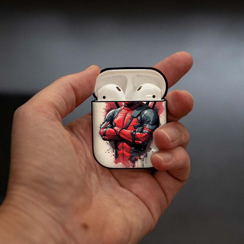Deadpool デッドプール AirPods 第2世代保護ケース ハードシェル ブラック 耐衝撃・防指紋・カラビナ付き