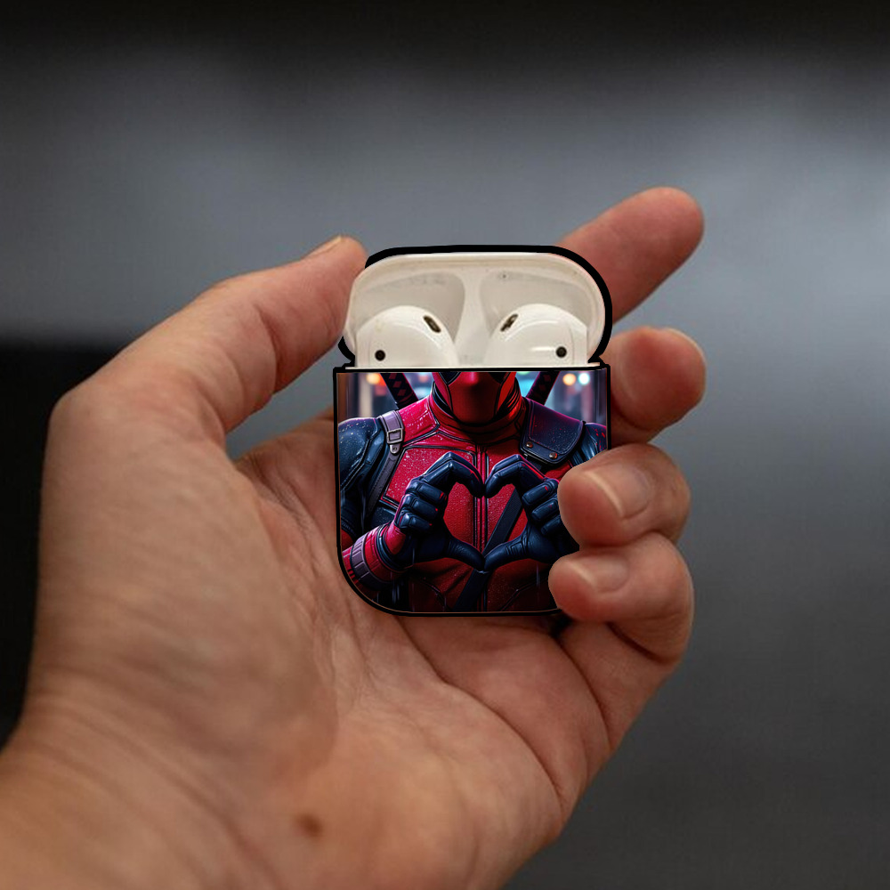 Deadpool デッドプール AirPods 第2世代保護ケース ハードシェル ブラック 耐衝撃・防指紋・カラビナ付き