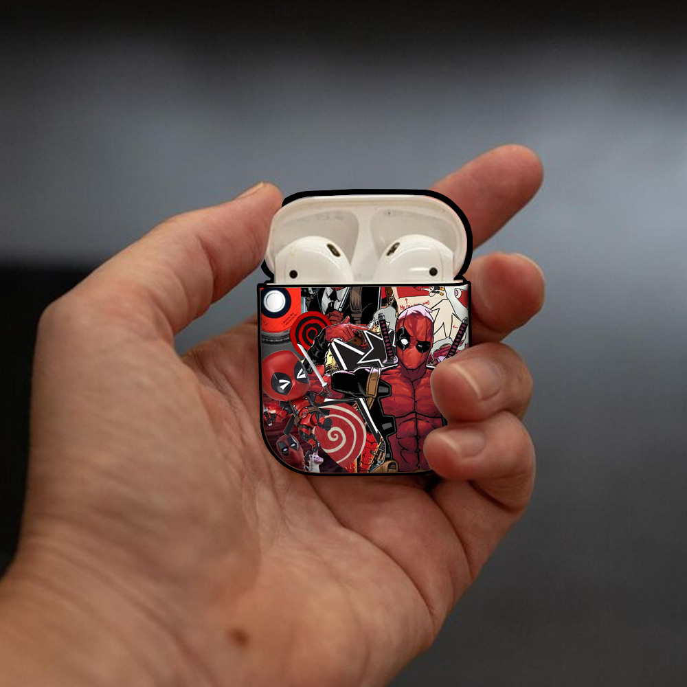 Deadpool デッドプール AirPods 第2世代保護ケース ハードシェル ブラック 耐衝撃・防指紋・カラビナ付き