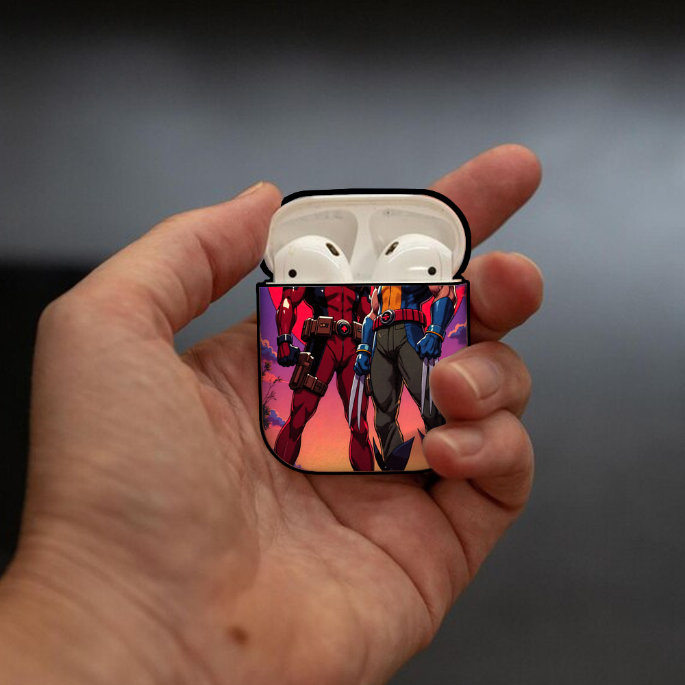 Deadpool デッドプール AirPods 第2世代保護ケース ハードシェル ブラック 耐衝撃・防指紋・カラビナ付き