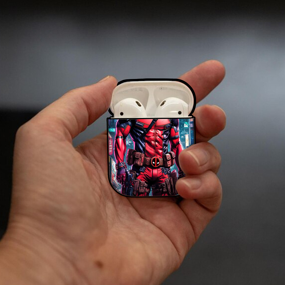 Deadpool デッドプール AirPods 第2世代保護ケース ハードシェル ブラック 耐衝撃・防指紋・カラビナ付き