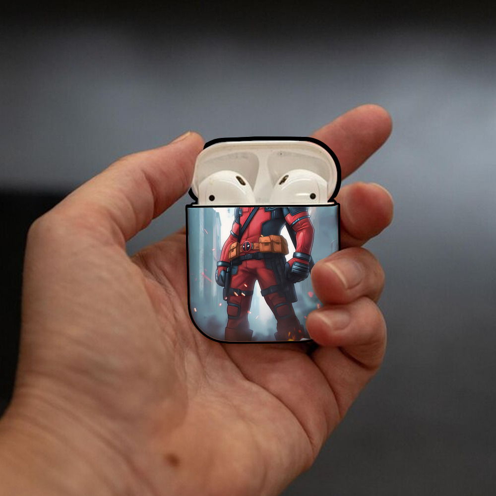 Deadpool デッドプール AirPods 第2世代保護ケース ハードシェル ブラック 耐衝撃・防指紋・カラビナ付き