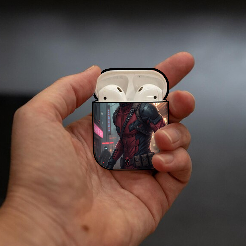 Deadpool デッドプール AirPods 第2世代保護ケース ハードシェル ブラック 耐衝撃・防指紋・カラビナ付き