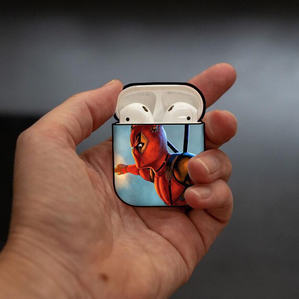 Deadpool デッドプール AirPods 第2世代保護ケース ハードシェル ブラック 耐衝撃・防指紋・カラビナ付き