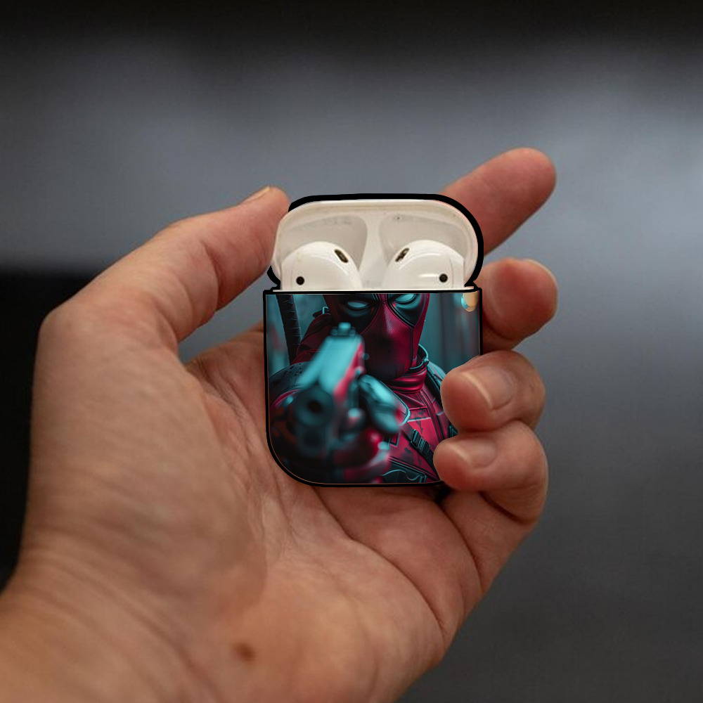 Deadpool デッドプール AirPods 第2世代保護ケース ハードシェル ブラック 耐衝撃・防指紋・カラビナ付き