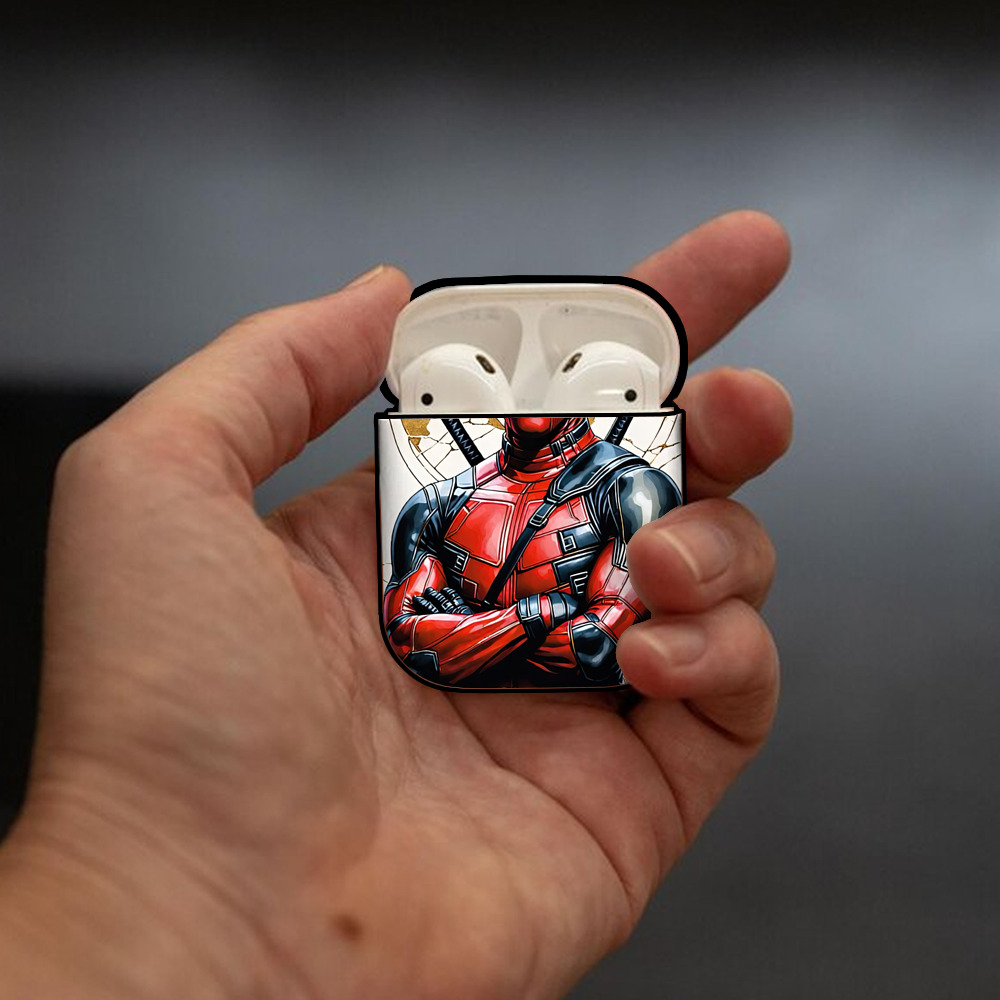 Deadpool デッドプール AirPods 第2世代保護ケース ハードシェル ブラック 耐衝撃・防指紋・カラビナ付き