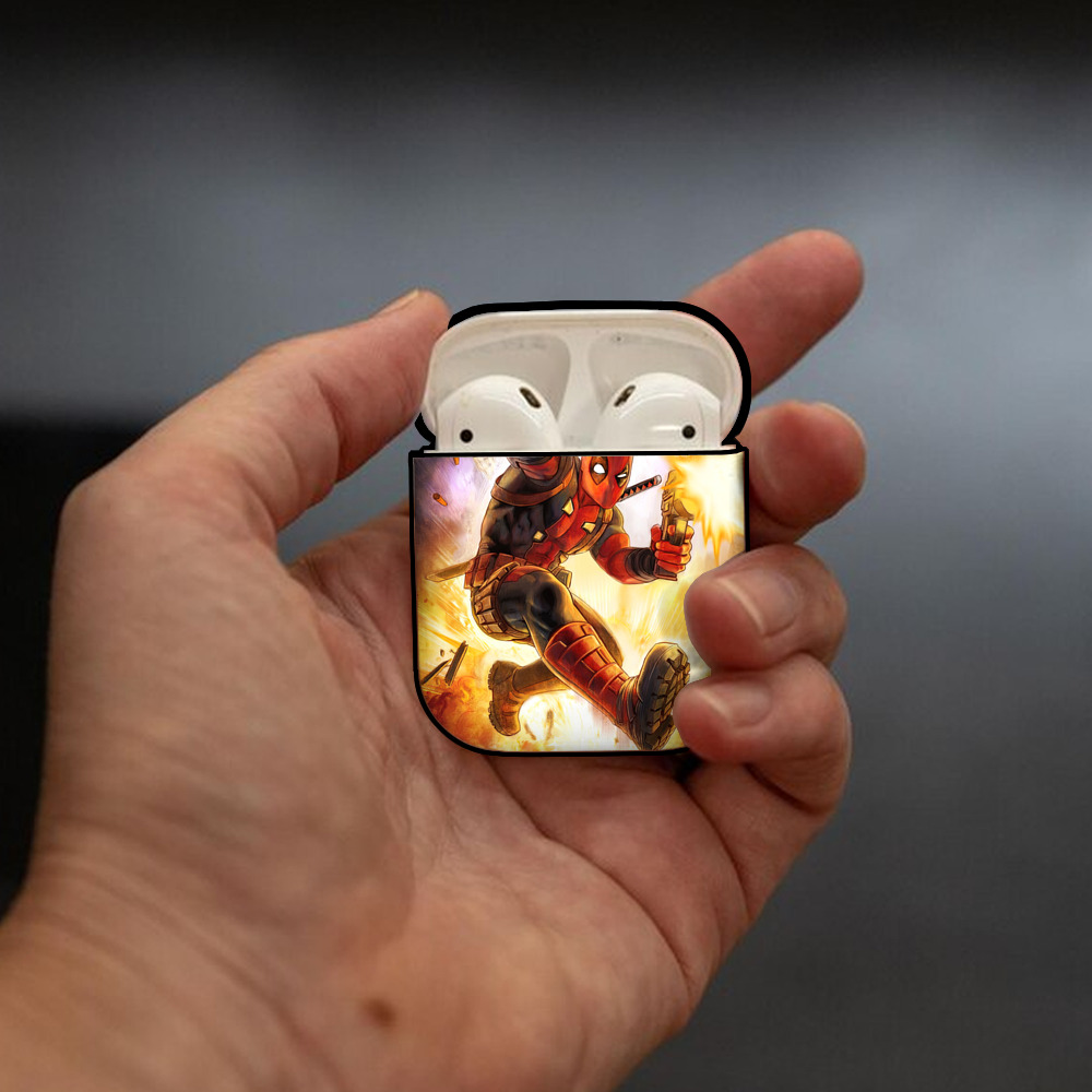 Deadpool デッドプール AirPods 第2世代保護ケース ハードシェル ブラック 耐衝撃・防指紋・カラビナ付き