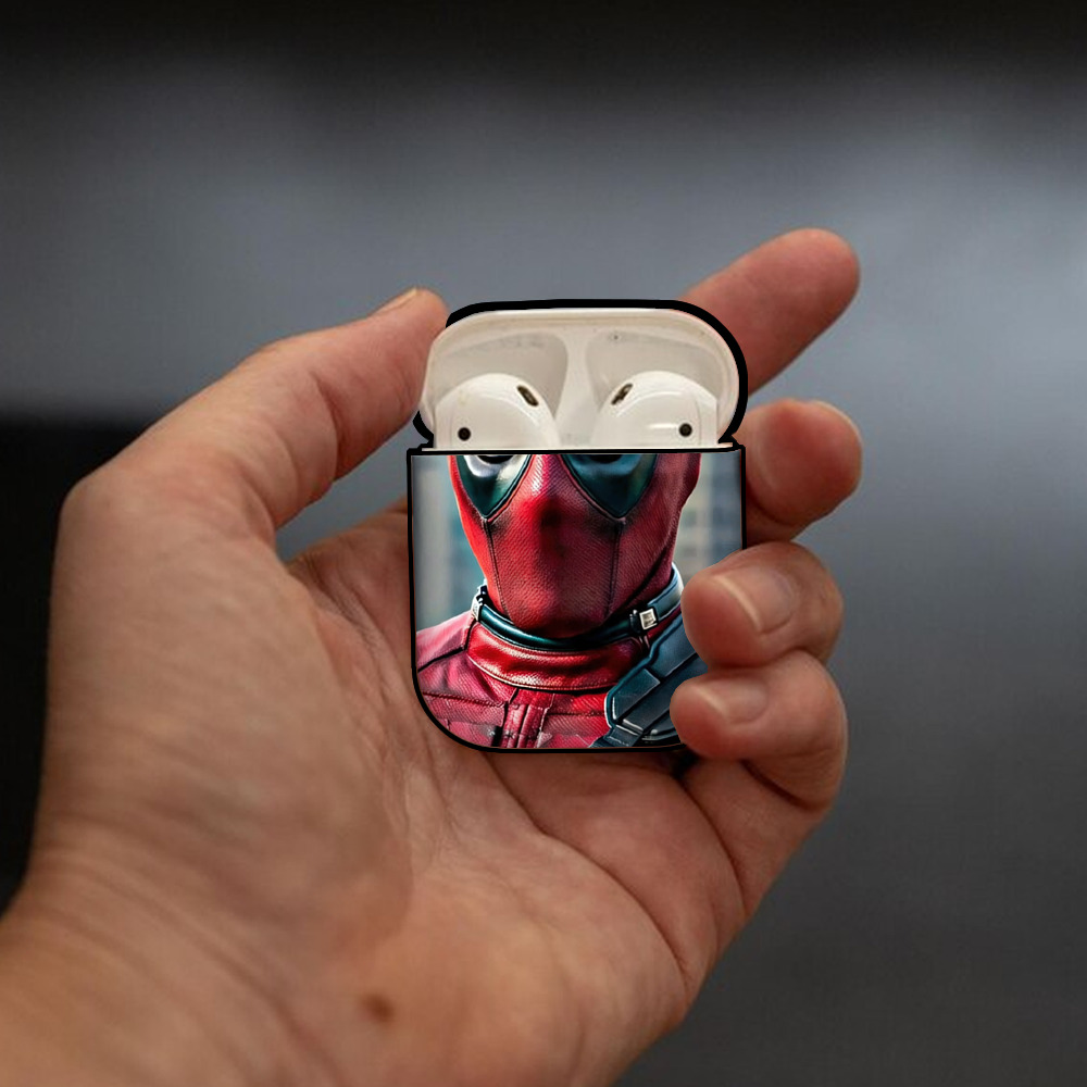 Deadpool デッドプール AirPods 第2世代保護ケース ハードシェル ブラック 耐衝撃・防指紋・カラビナ付き