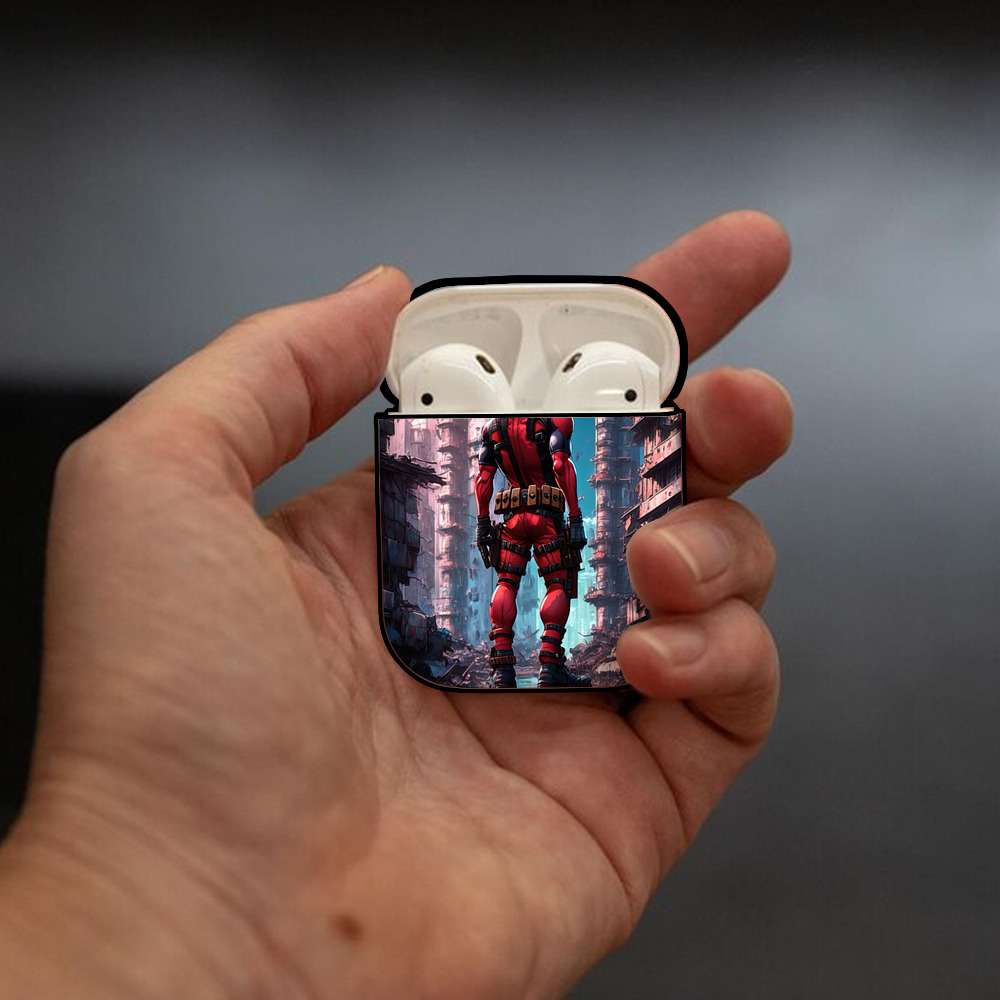 Deadpool デッドプール AirPods 第2世代保護ケース ハードシェル ブラック 耐衝撃・防指紋・カラビナ付き