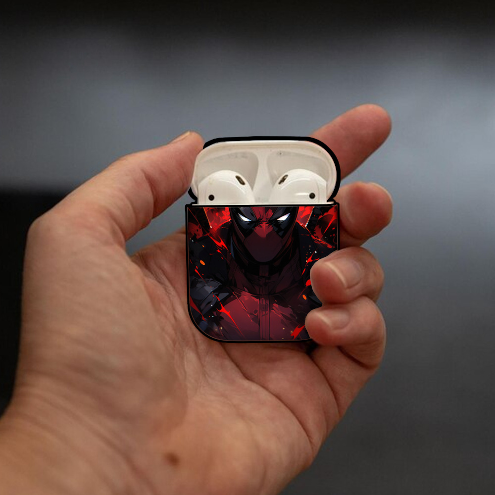 Deadpool デッドプール AirPods 第2世代保護ケース ハードシェル ブラック 耐衝撃・防指紋・カラビナ付き