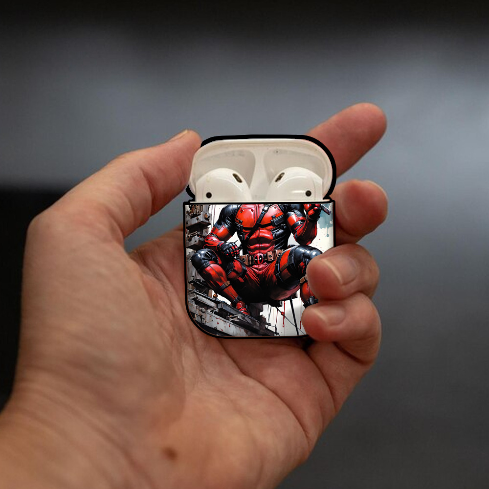 Deadpool デッドプール AirPods 第2世代保護ケース ハードシェル ブラック 耐衝撃・防指紋・カラビナ付き