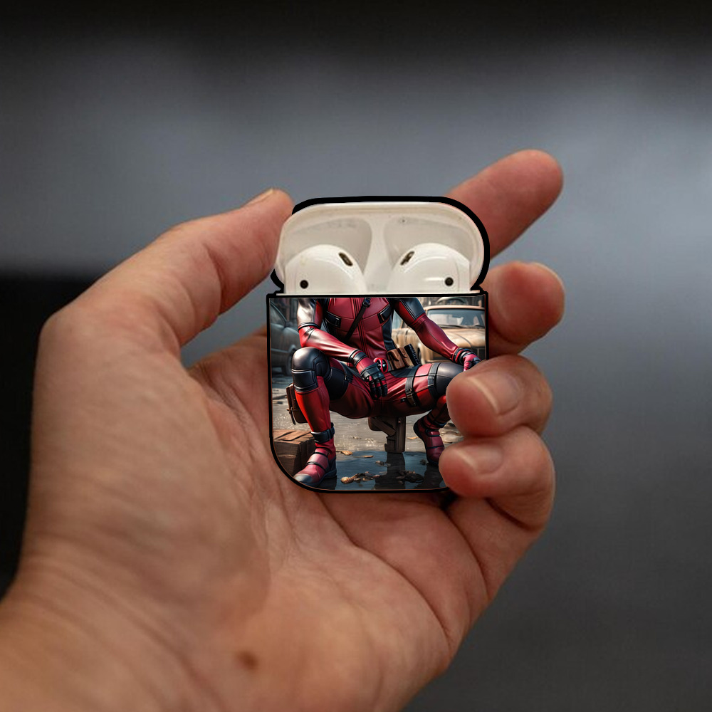 Deadpool デッドプール AirPods 第2世代保護ケース ハードシェル ブラック 耐衝撃・防指紋・カラビナ付き