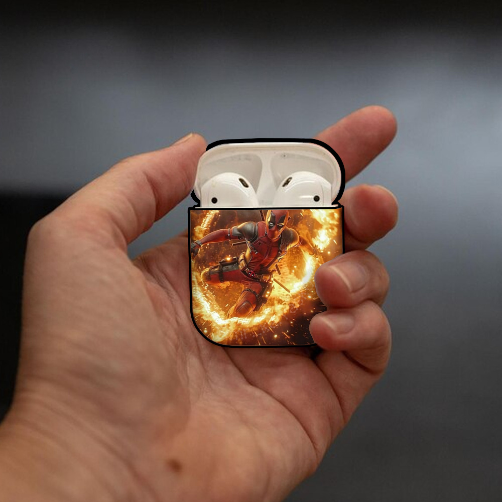 Deadpool デッドプール AirPods 第2世代保護ケース ハードシェル ブラック 耐衝撃・防指紋・カラビナ付き