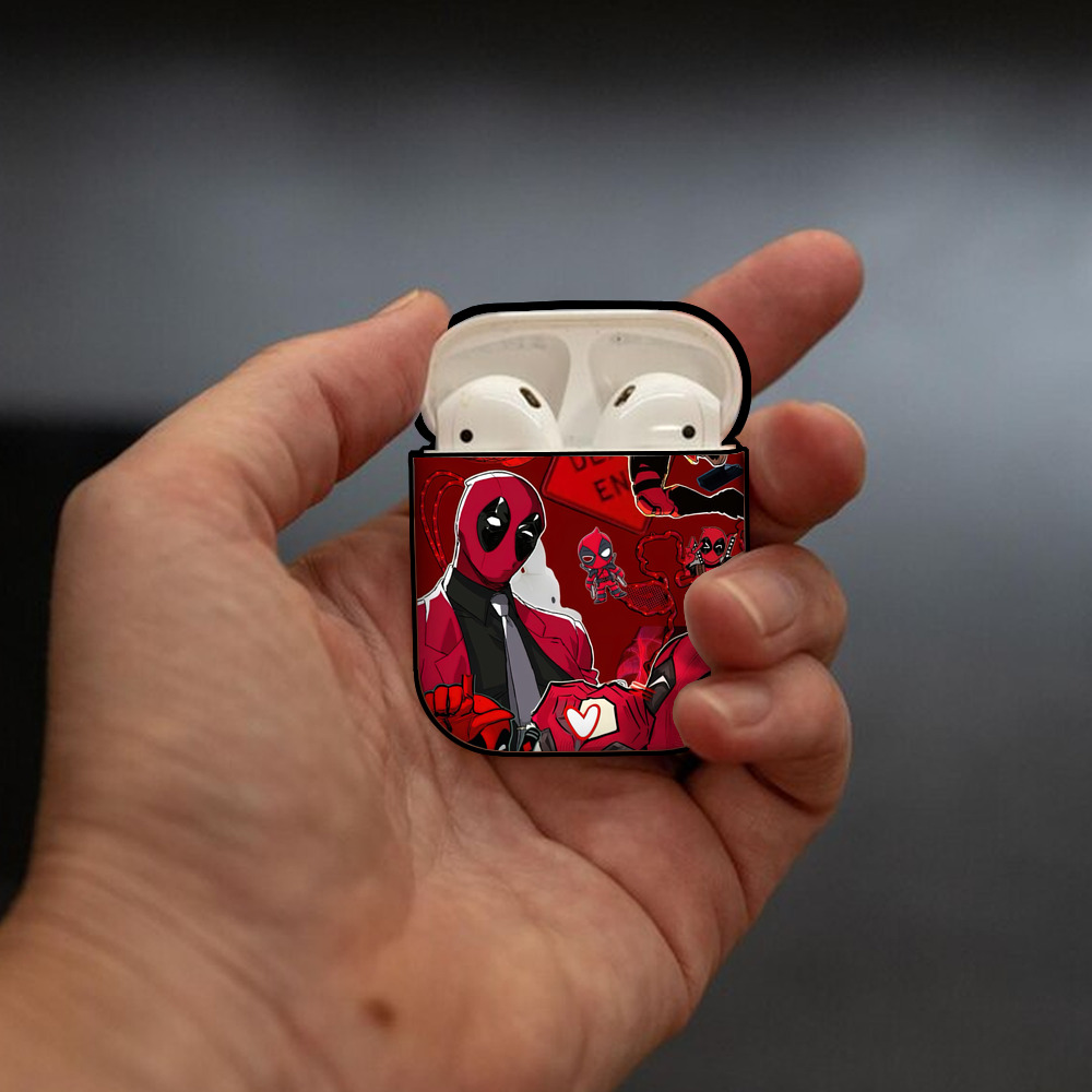 Deadpool デッドプール AirPods 第2世代保護ケース ハードシェル ブラック 耐衝撃・防指紋・カラビナ付き
