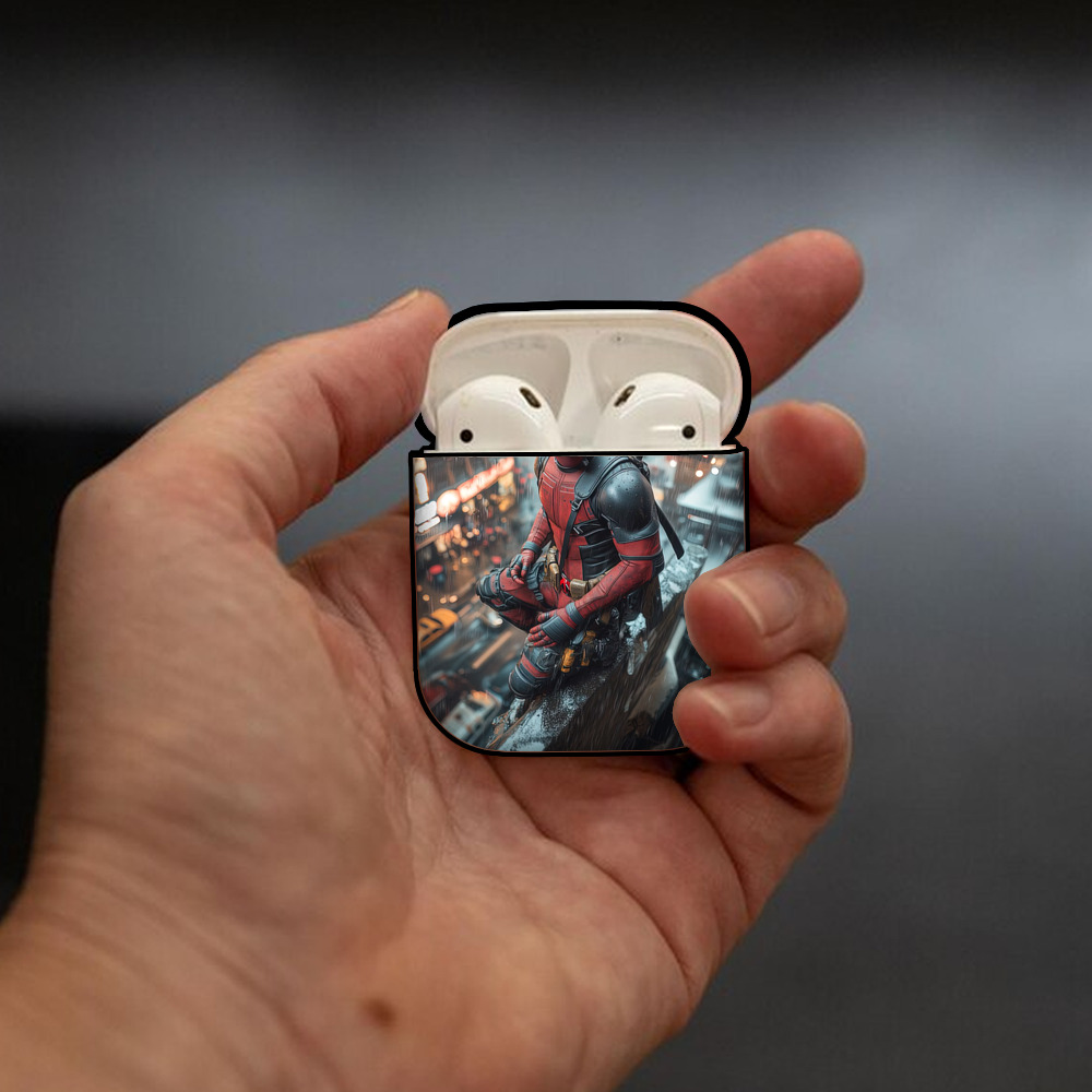 Deadpool デッドプール AirPods 第2世代保護ケース ハードシェル ブラック 耐衝撃・防指紋・カラビナ付き