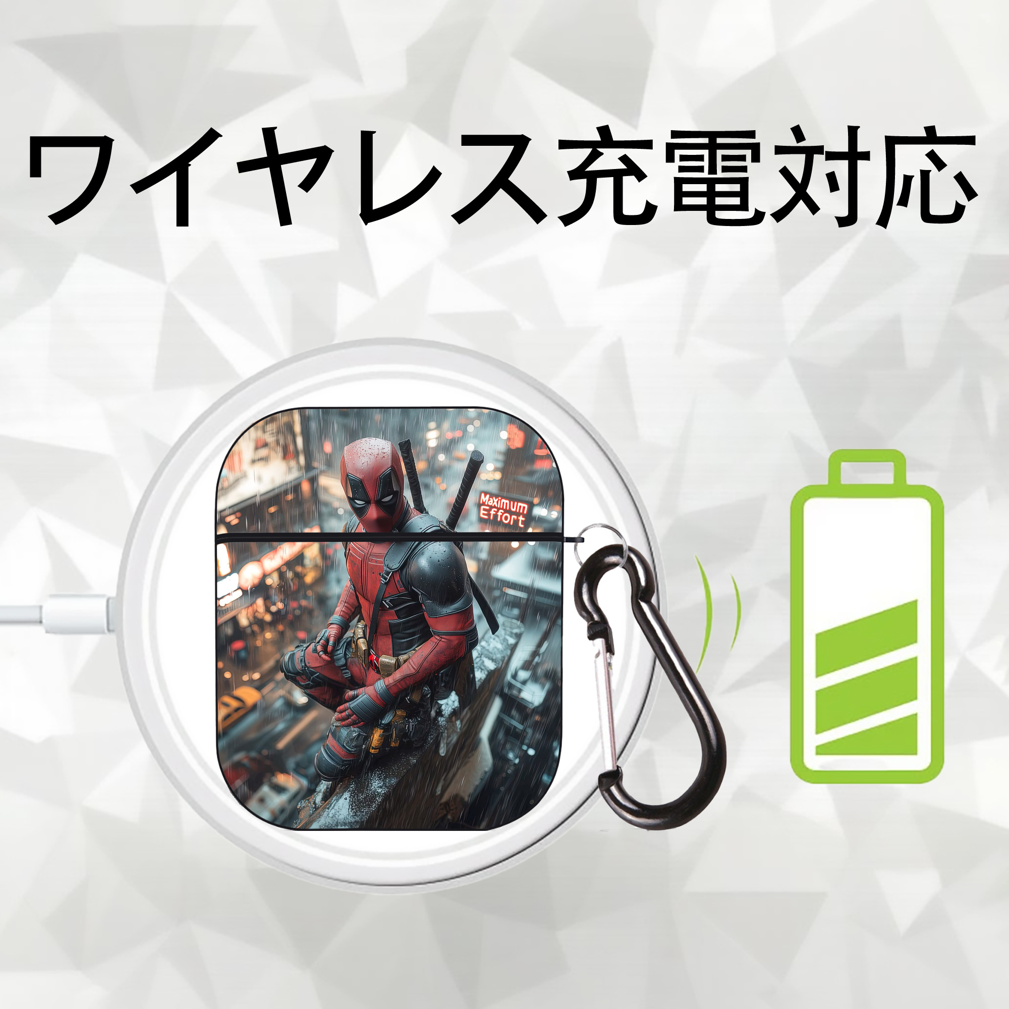 Deadpool デッドプール AirPods 第2世代保護ケース ハードシェル ブラック 耐衝撃・防指紋・カラビナ付き