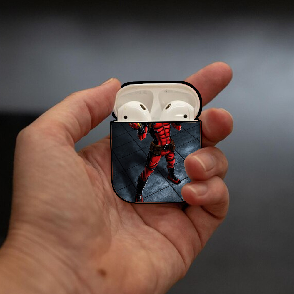 Deadpool デッドプール AirPods 第2世代保護ケース ハードシェル ブラック 耐衝撃・防指紋・カラビナ付き