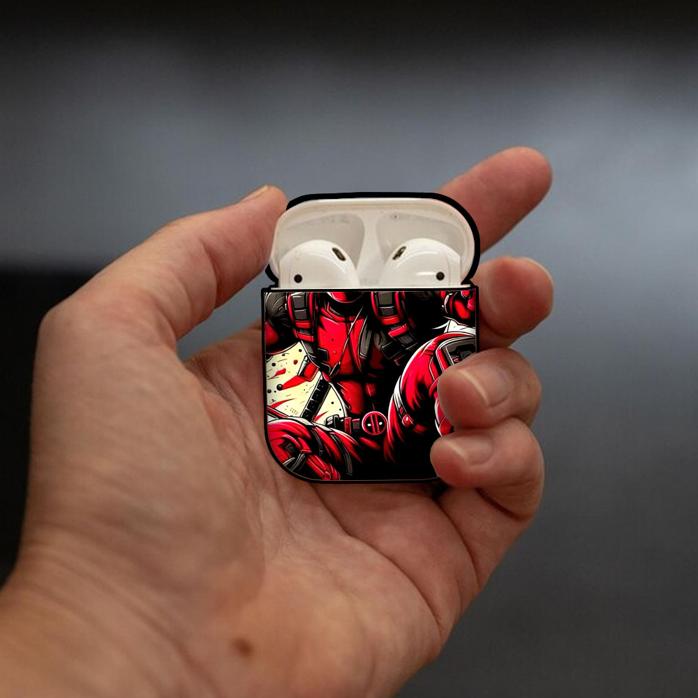 Deadpool デッドプール AirPods 第2世代保護ケース ハードシェル ブラック 耐衝撃・防指紋・カラビナ付き