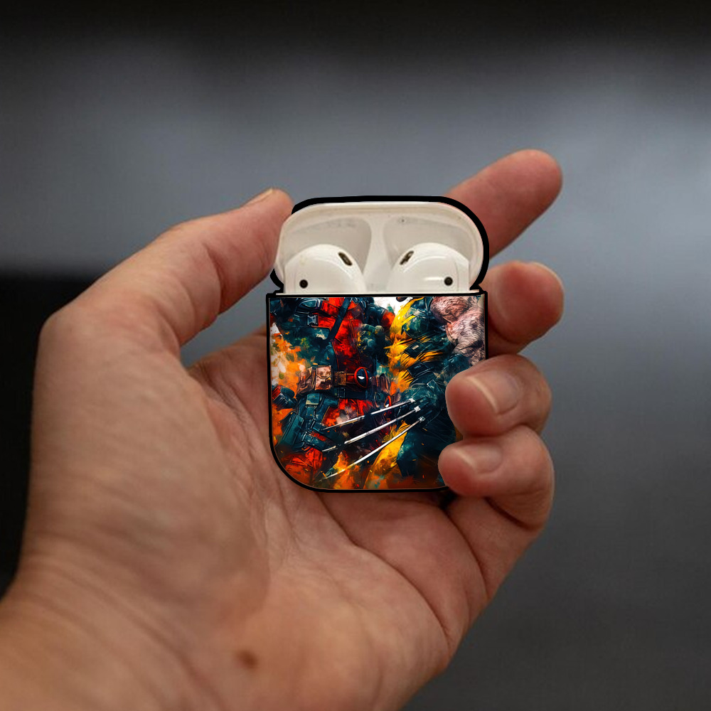 Deadpool デッドプール AirPods 第2世代保護ケース ハードシェル ブラック 耐衝撃・防指紋・カラビナ付き