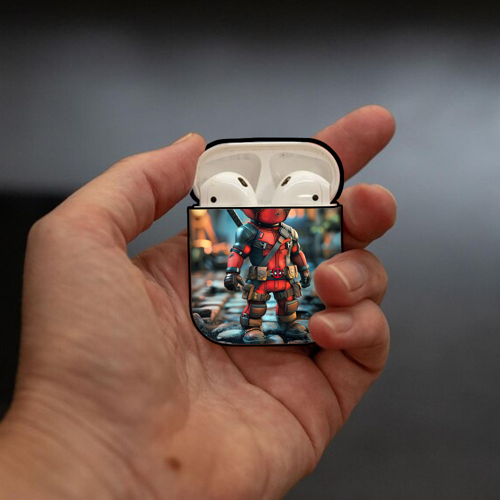 Deadpool デッドプール AirPods 第2世代保護ケース ハードシェル ブラック 耐衝撃・防指紋・カラビナ付き