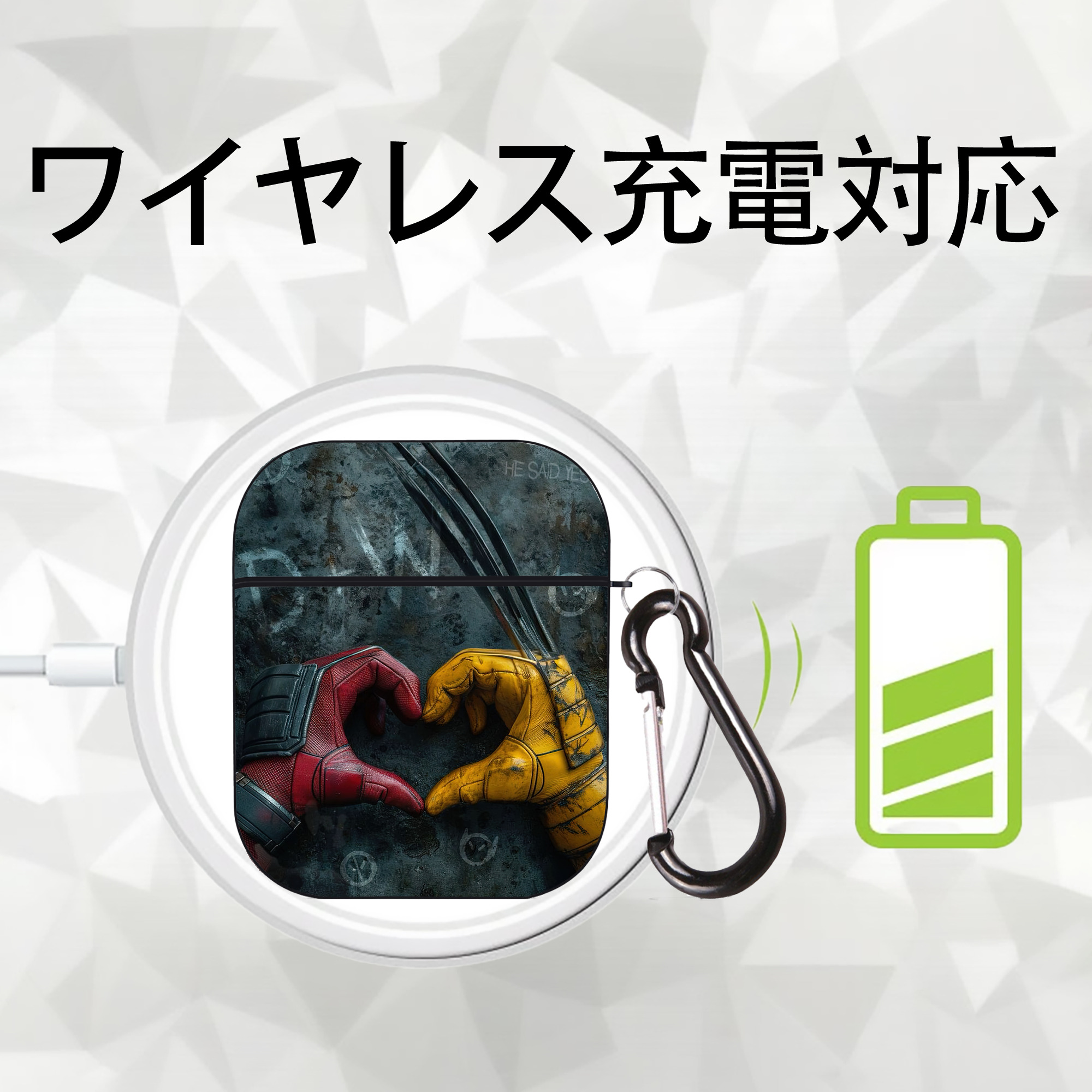 Deadpool デッドプール AirPods 第2世代保護ケース ハードシェル ブラック 耐衝撃・防指紋・カラビナ付き