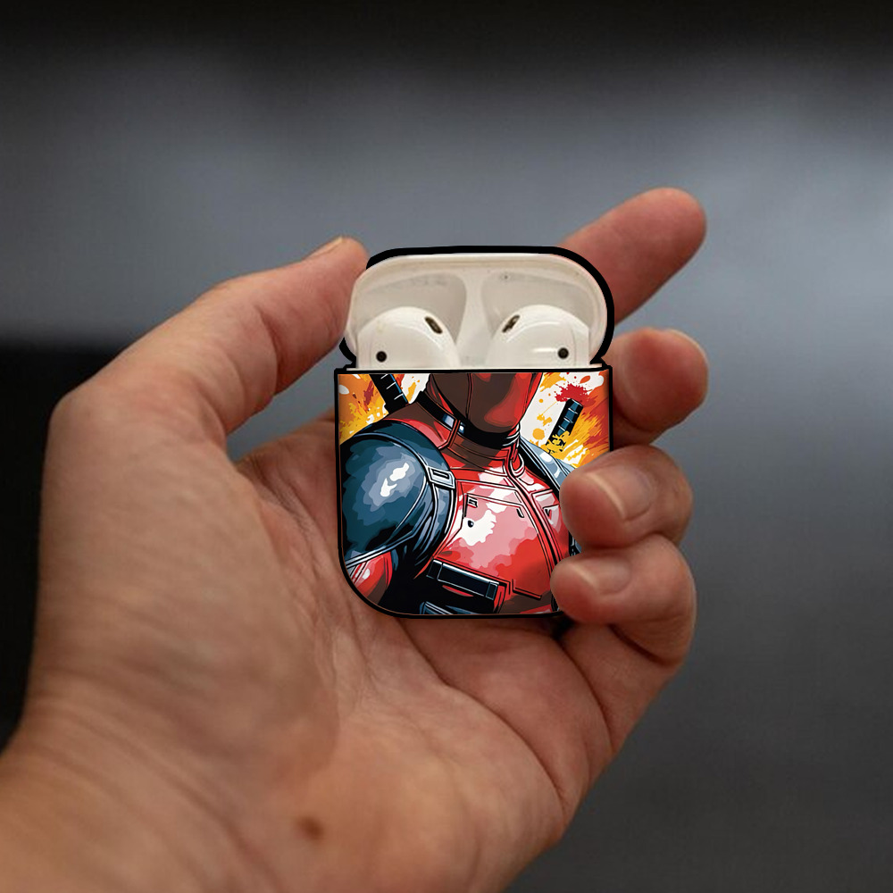 Deadpool デッドプール AirPods 第2世代保護ケース ハードシェル ブラック 耐衝撃・防指紋・カラビナ付き