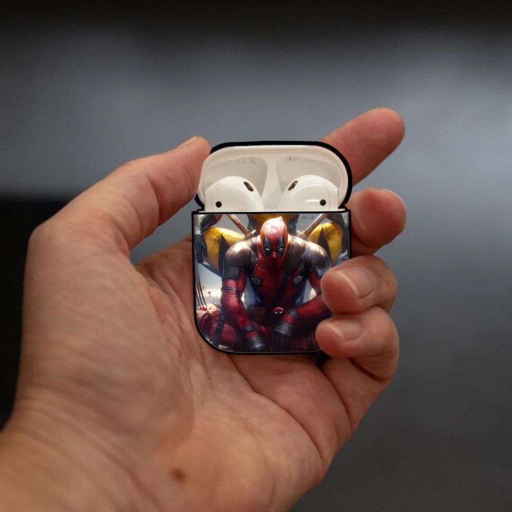 Deadpool デッドプール AirPods 第2世代保護ケース ハードシェル ブラック 耐衝撃・防指紋・カラビナ付き