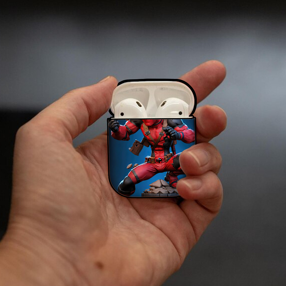 Deadpool デッドプール AirPods 第2世代保護ケース ハードシェル ブラック 耐衝撃・防指紋・カラビナ付き