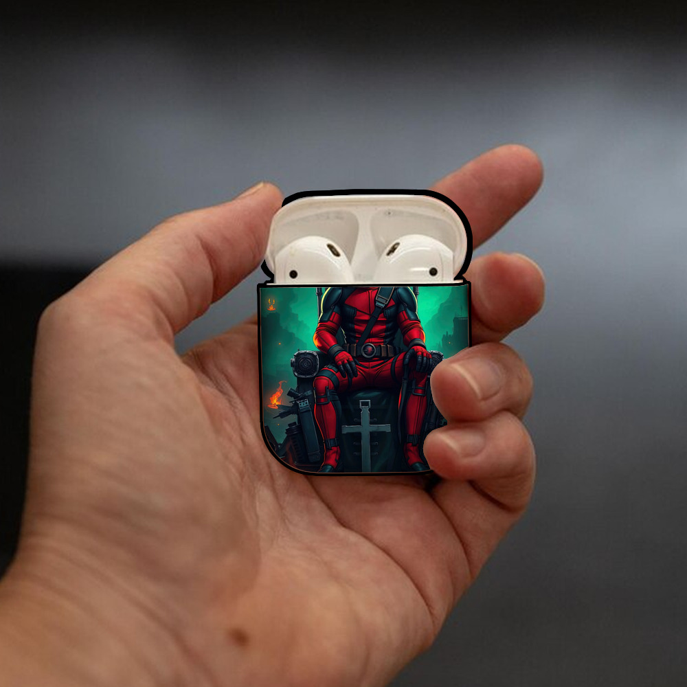 Deadpool デッドプール AirPods 第2世代保護ケース ハードシェル ブラック 耐衝撃・防指紋・カラビナ付き