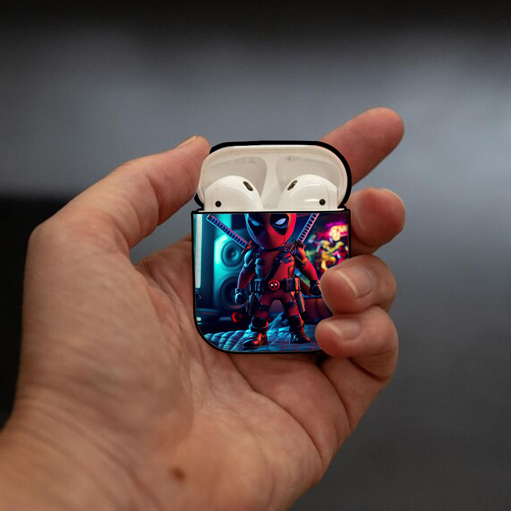 Deadpool デッドプール AirPods 第2世代保護ケース ハードシェル ブラック 耐衝撃・防指紋・カラビナ付き